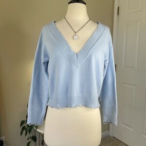 Baby Blue Long Sleeve Sweater with Scalloped Hem Size Small